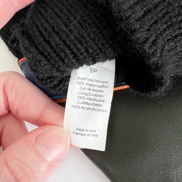 New Anthropologie Sheep Leather & Wool Knit Graphic Winter Gloves Colorblocked - Picture 5 of 6